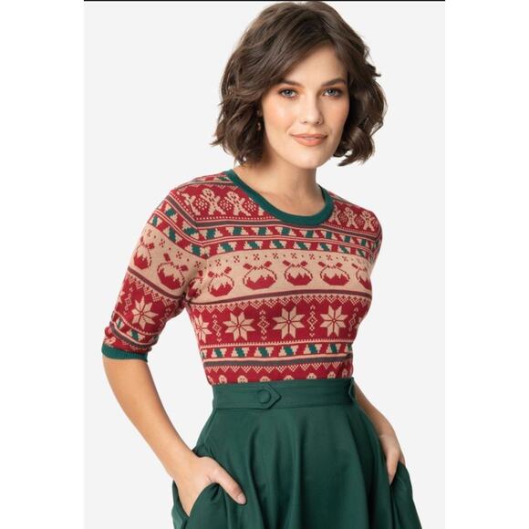 Unique Vintage Royal Monk Christmas Gingerbread Man Sweater S NWOT - Picture 1 of 5